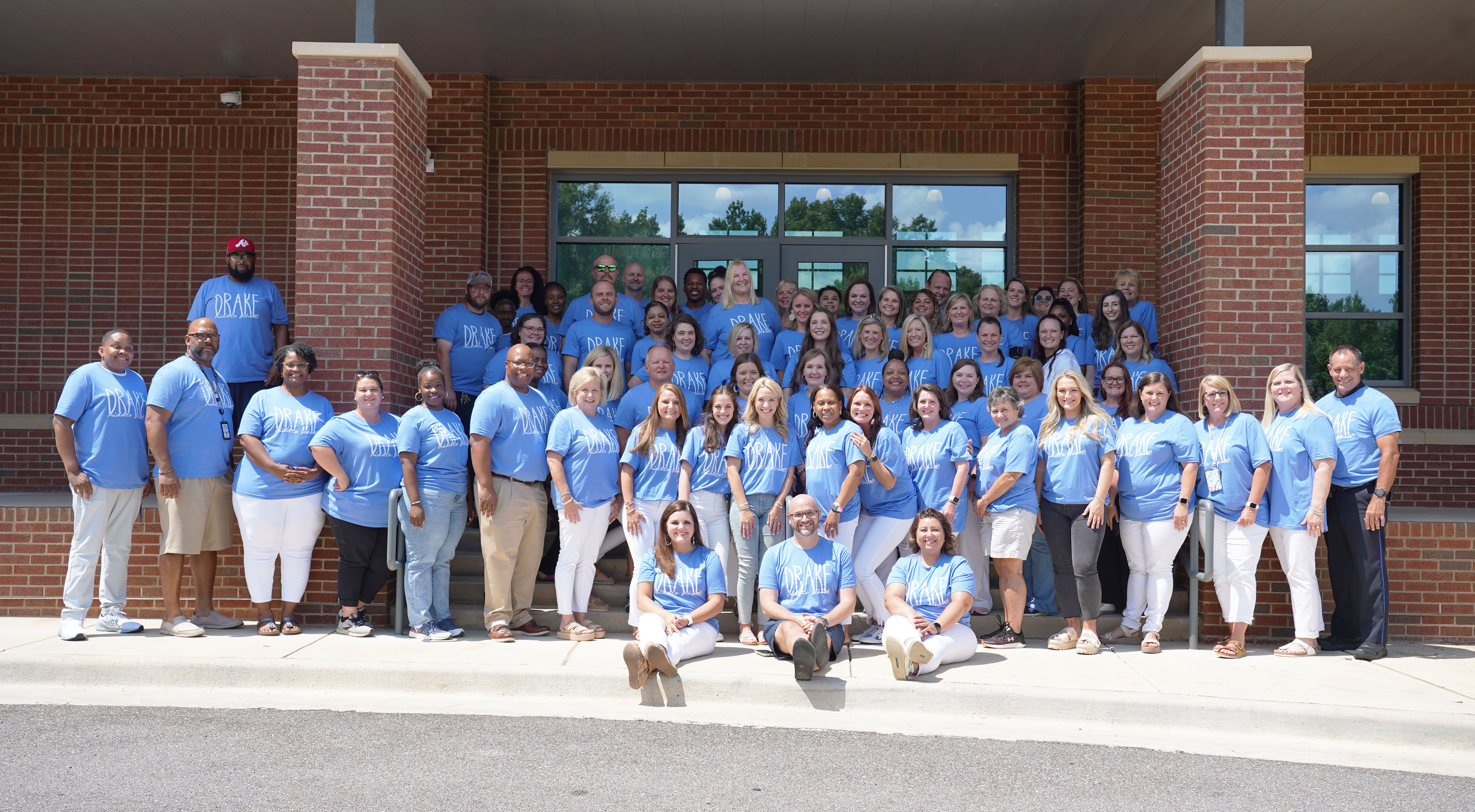 This is a group picture of the J. F. Drake Middle School faculty and staff.